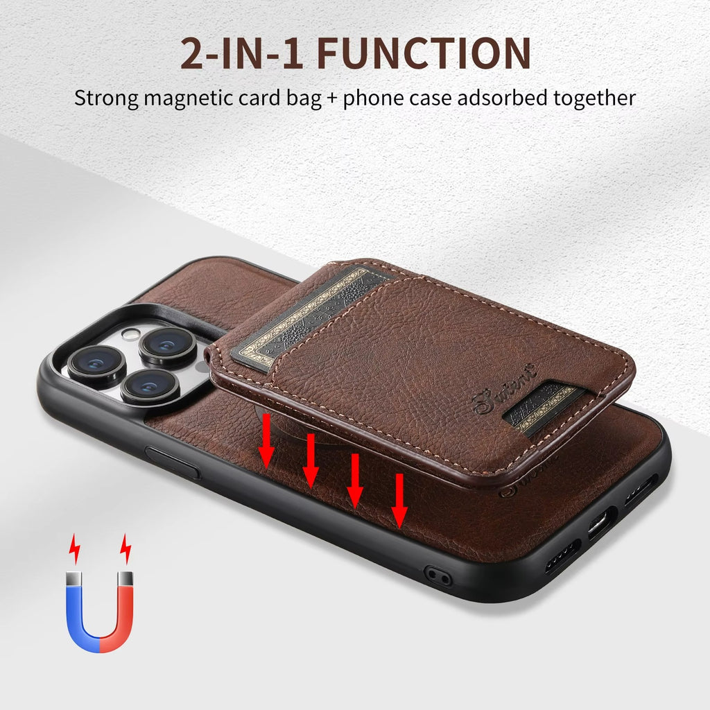 Wallet Phone Case Card Holder Leather Magnetic Pocket Cover For Wireless Charging For iPhone