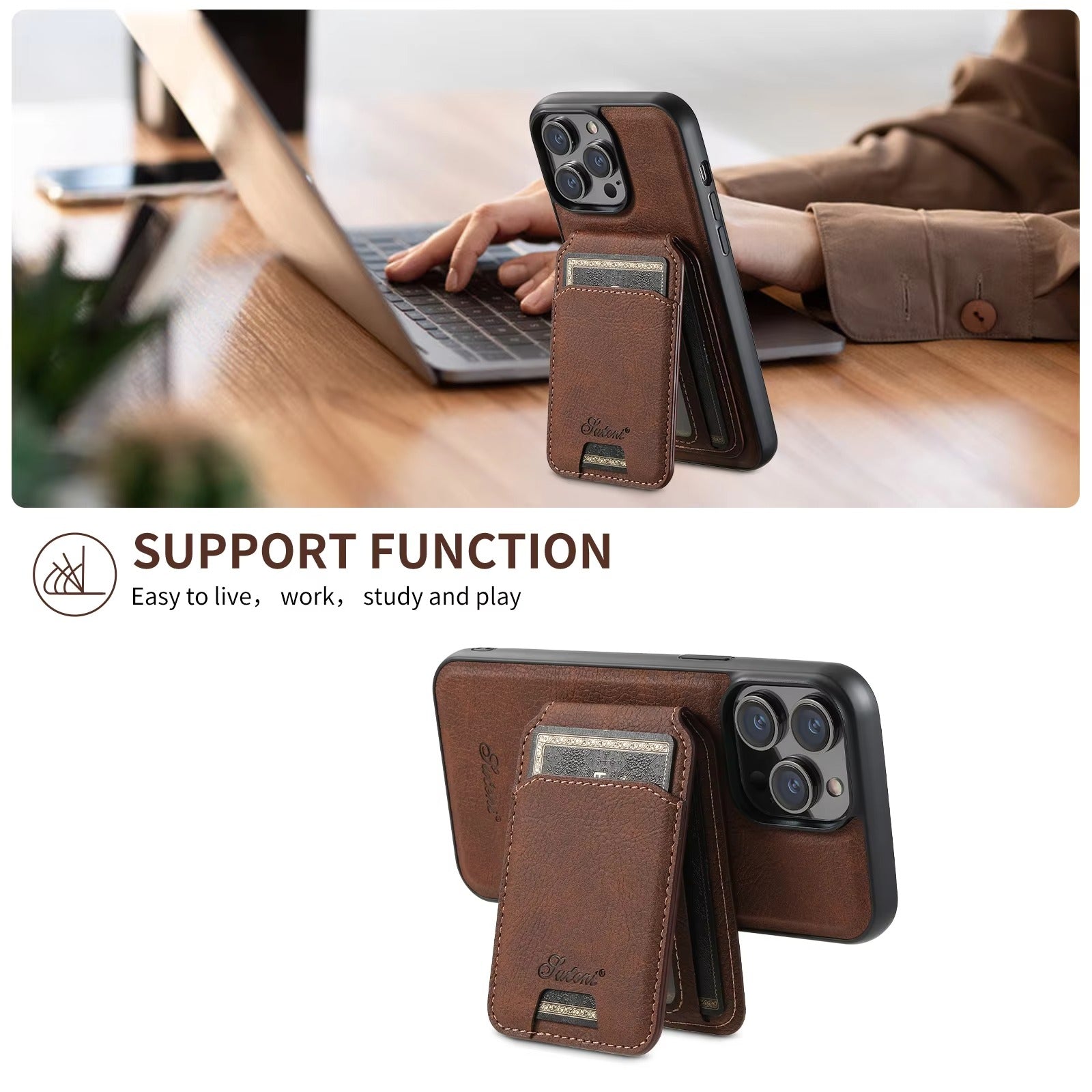 Wallet Phone Case Card Holder Leather Magnetic Pocket Cover For Wireless Charging For iPhone