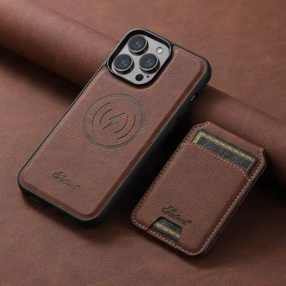 Wallet Phone Case Card Holder Leather Magnetic Pocket Cover For Wireless Charging For iPhone