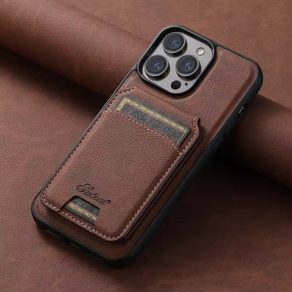 Wallet Phone Case Card Holder Leather Magnetic Pocket Cover For Wireless Charging For iPhone